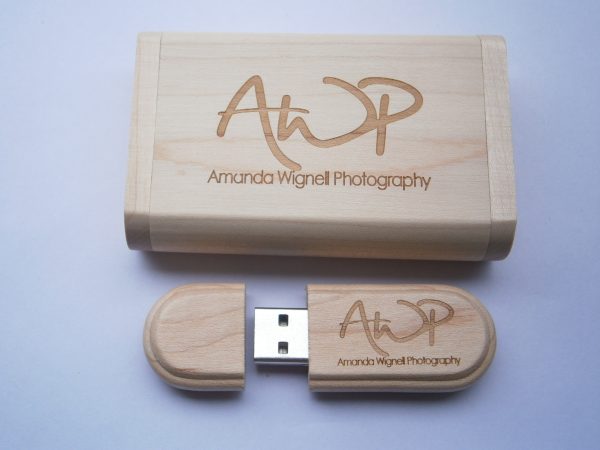 laser logo on wooden usb box