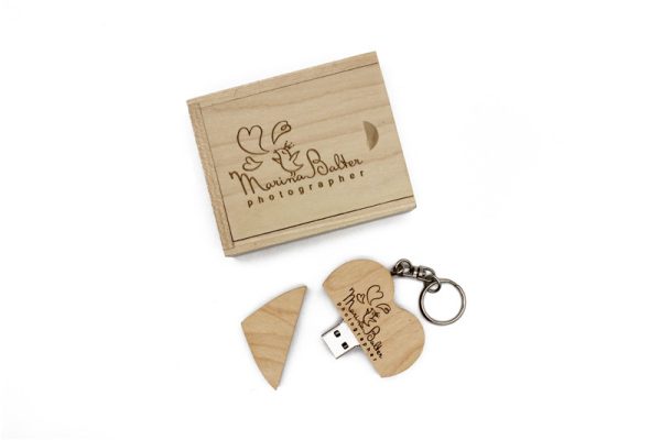 maple wood heart usb box