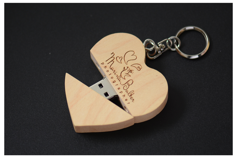 Heart shape Wood USB Flash Drive