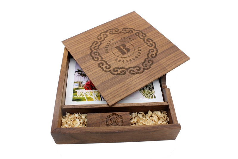 Photography-Photo Album Wood Box & Wood/Crystal USB Drive 