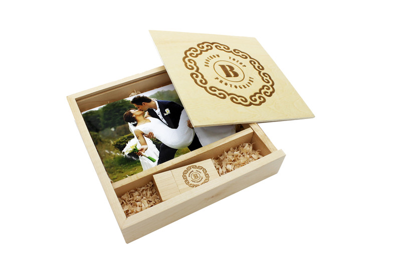 Photography-Photo Album Wood Box & Wood/Crystal USB Drive 