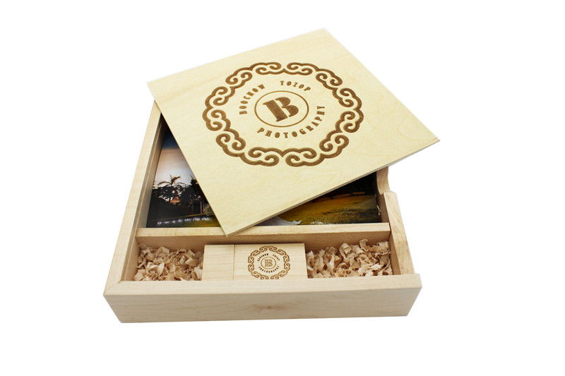 Photography-Photo Album Wood Box & Wood/Crystal USB Drive 