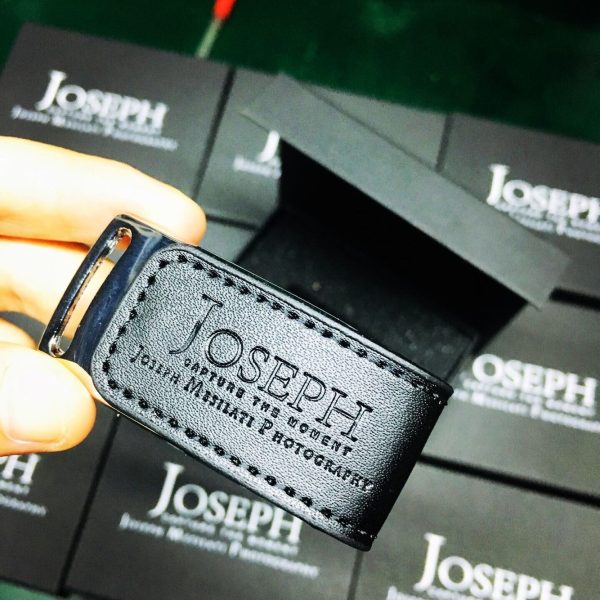 black leather usb with embossed logo