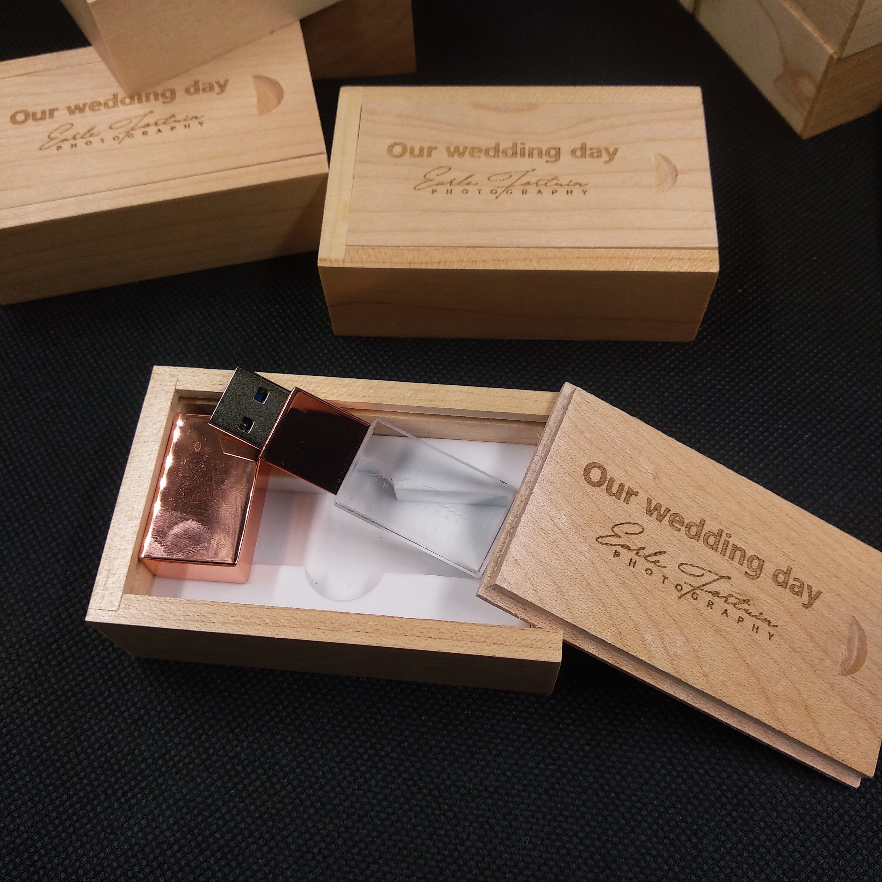 Rose Gold Crystal USB Flash Drive S-360 & Wood USB Box Set