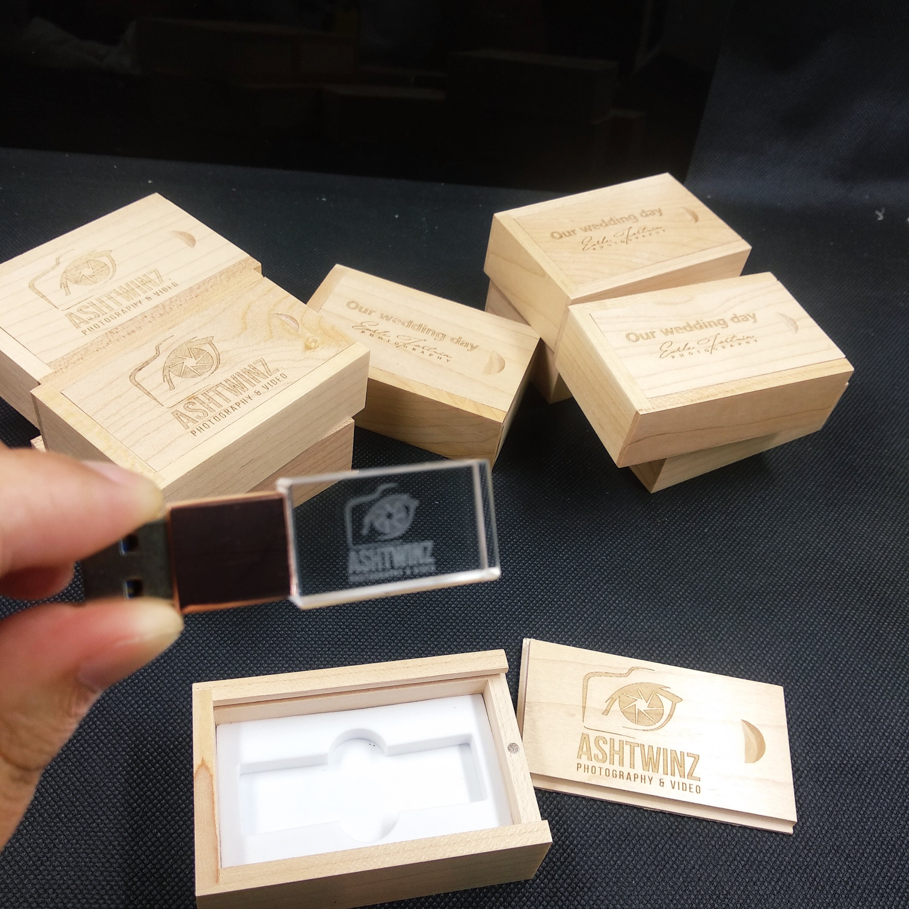 Rose Gold Crystal USB Flash Drive S-360 & Wood USB Box Set