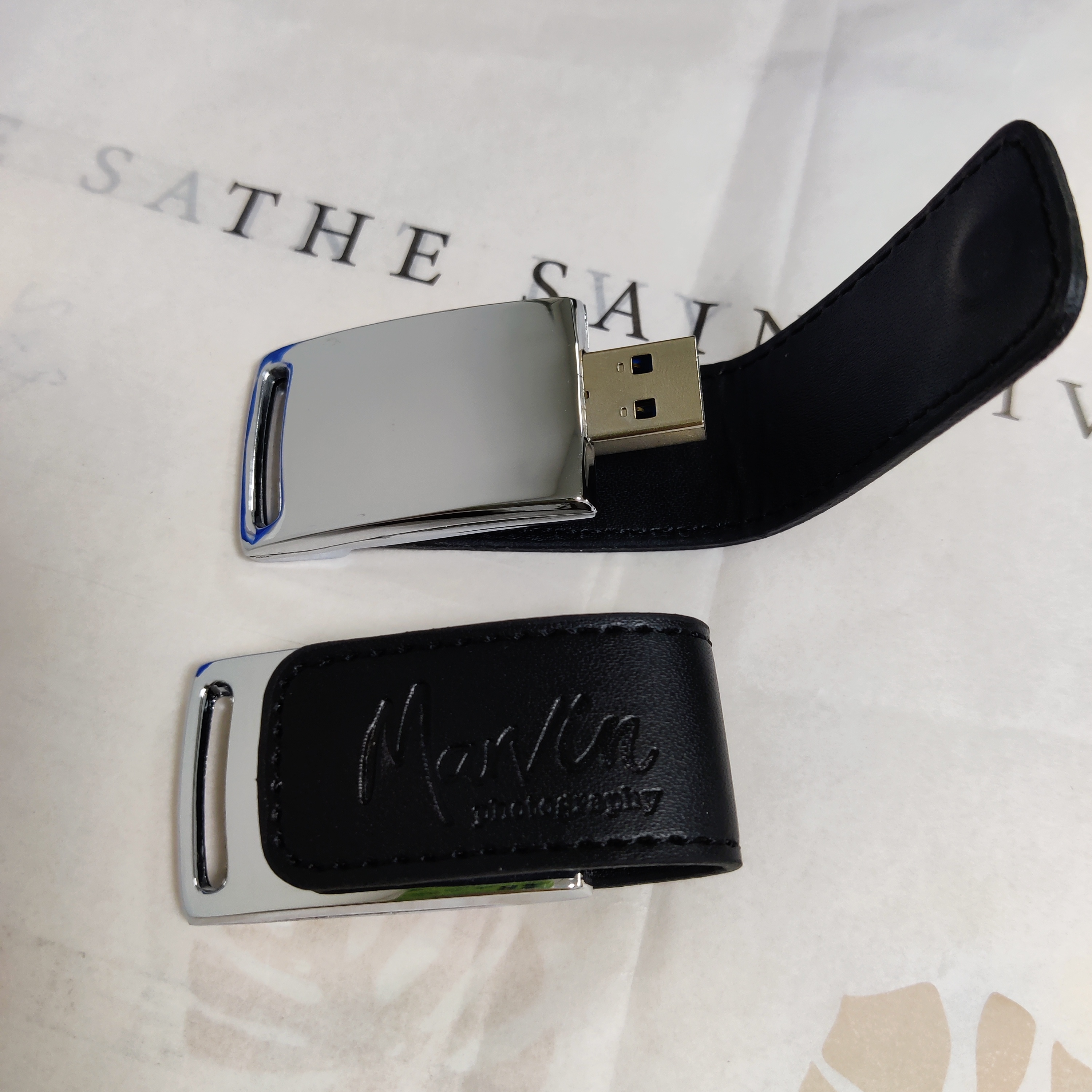 Photography Leather usb boxes with embossed logo U-315