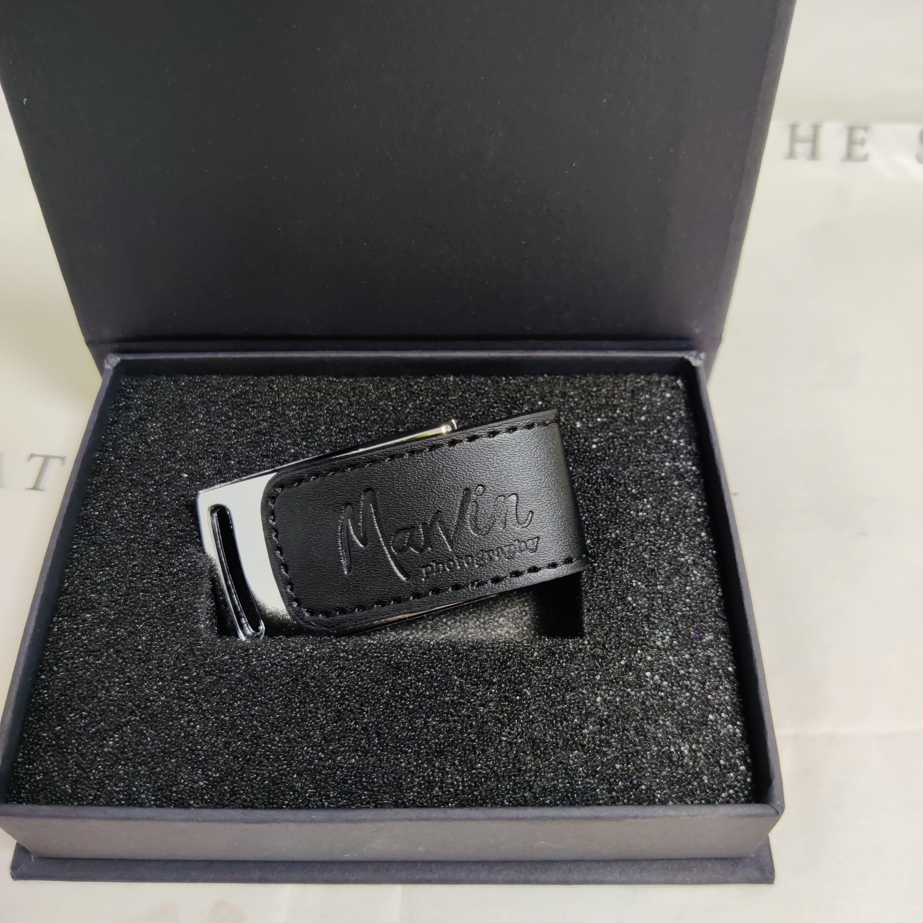 Photography Leather usb boxes with embossed logo U-315