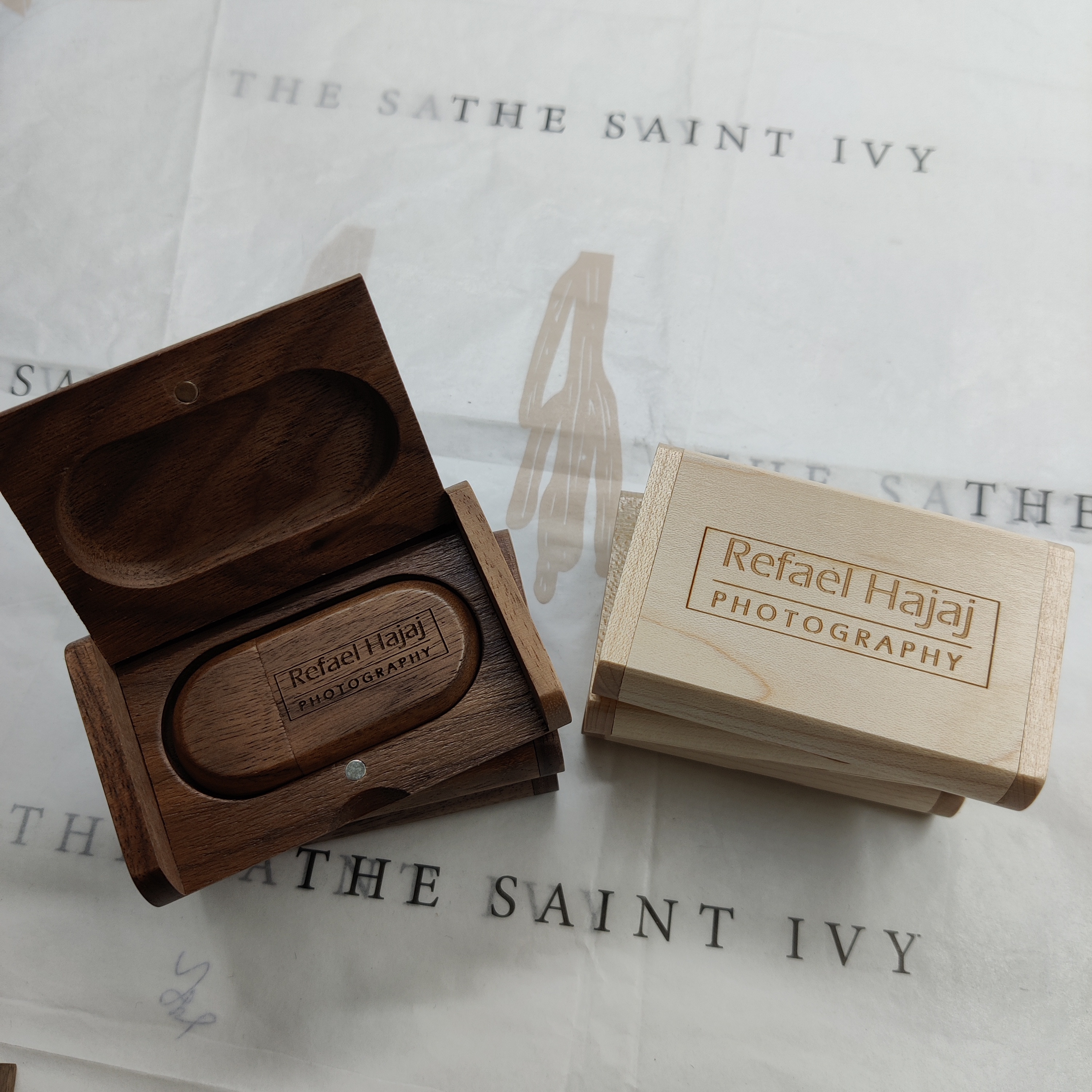 Walnut & Maple wooden memory sticks for Wedding photographers