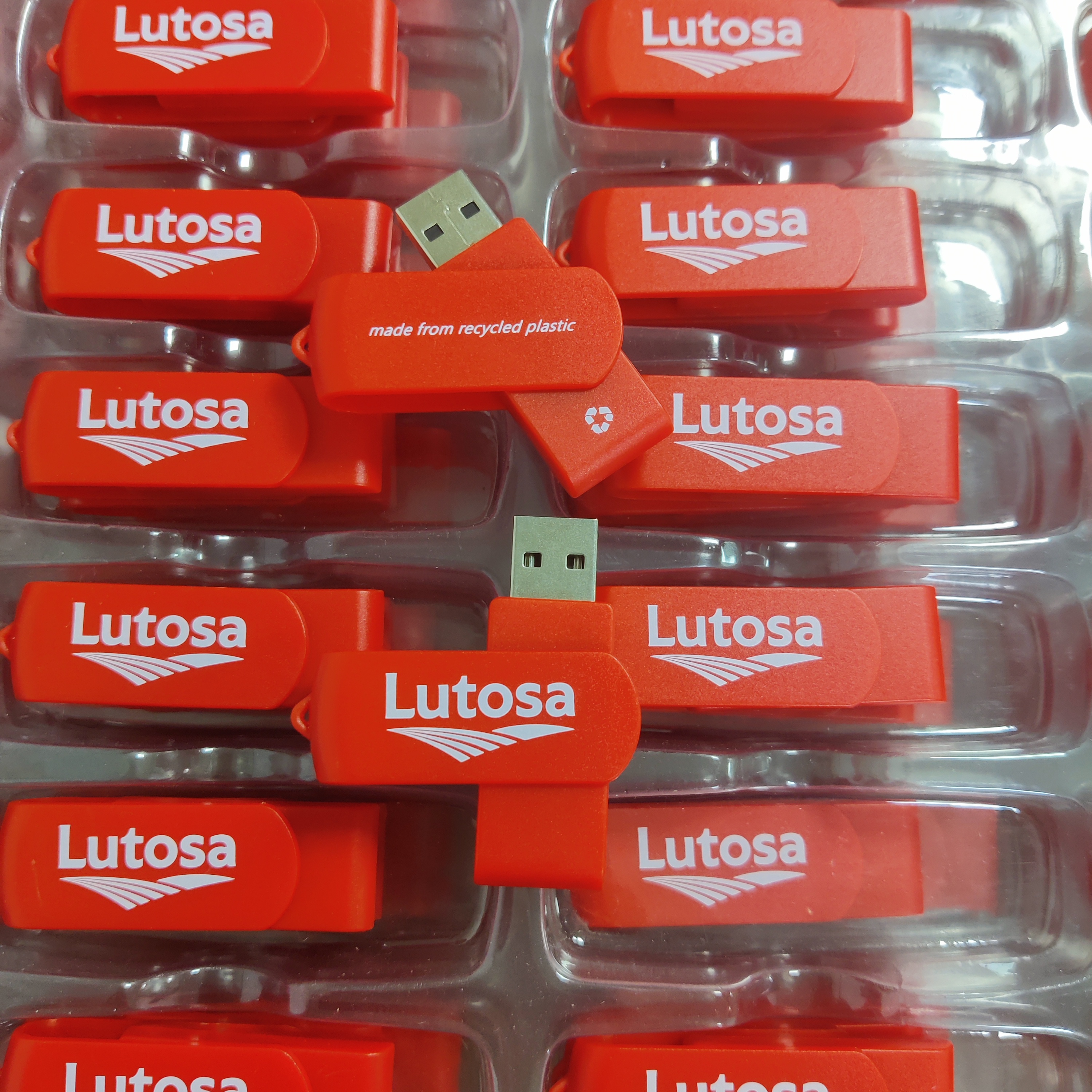 Red Plastic Swivel Memory Sticks  as promotional corporate gift