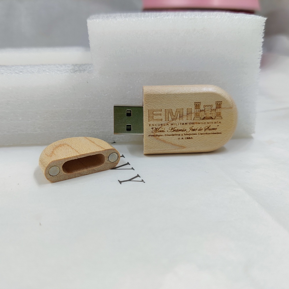 Oval wood USB drives with Sliding lid box- wooden set for client gift 
