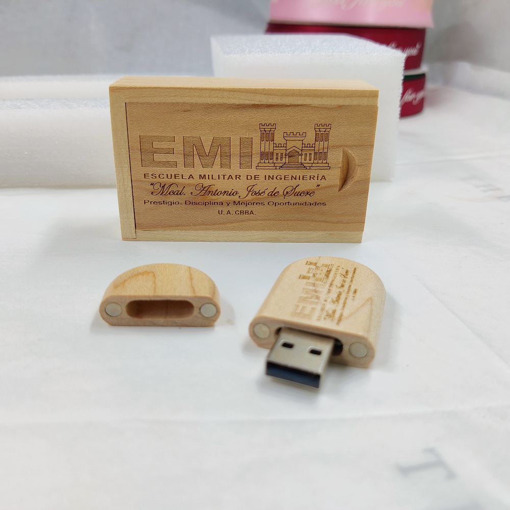 Oval wood USB drives with Sliding lid box- wooden set for client gift 