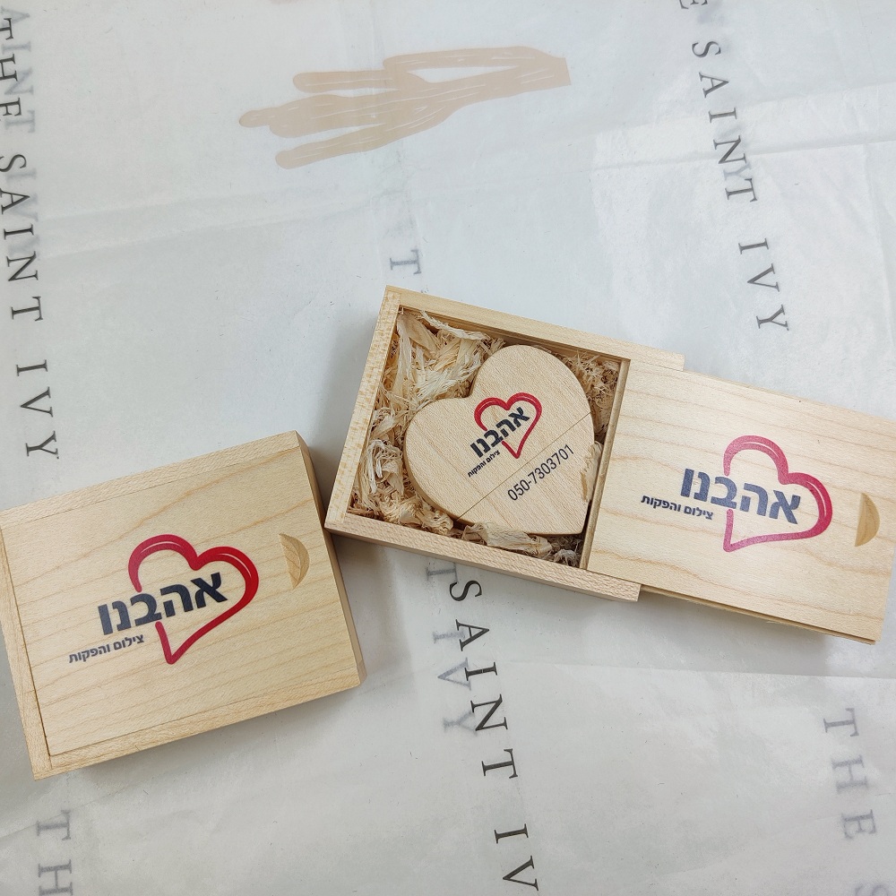 Heart-shape Wooden USB color printing LOGO