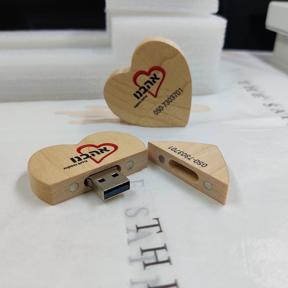 Heart-shape Wooden USB color printing LOGO