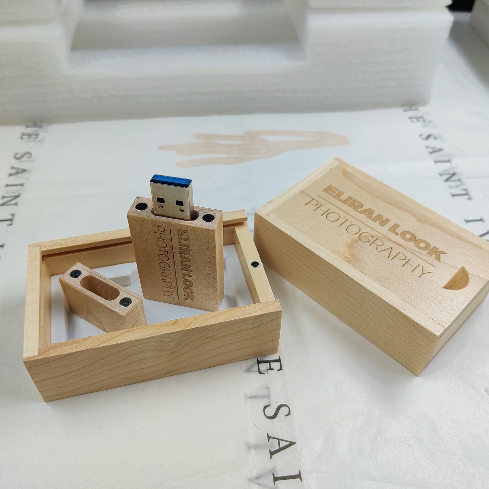 Wooden USB flash drive W-267 with box LOGO engraved