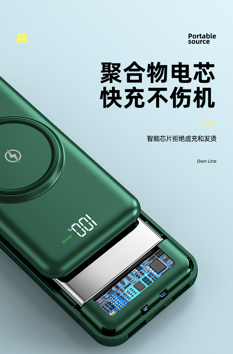 30000mAh Wireless Fast Charger power bank comes with a four-wire