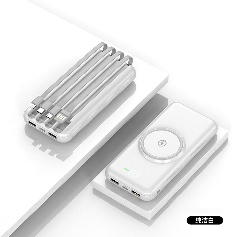 30000mAh Wireless Fast Charger power bank comes with a four-wire