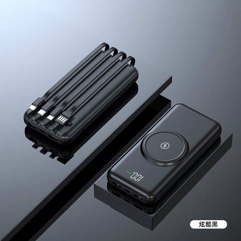 30000mAh Wireless Fast Charger power bank comes with a four-wire