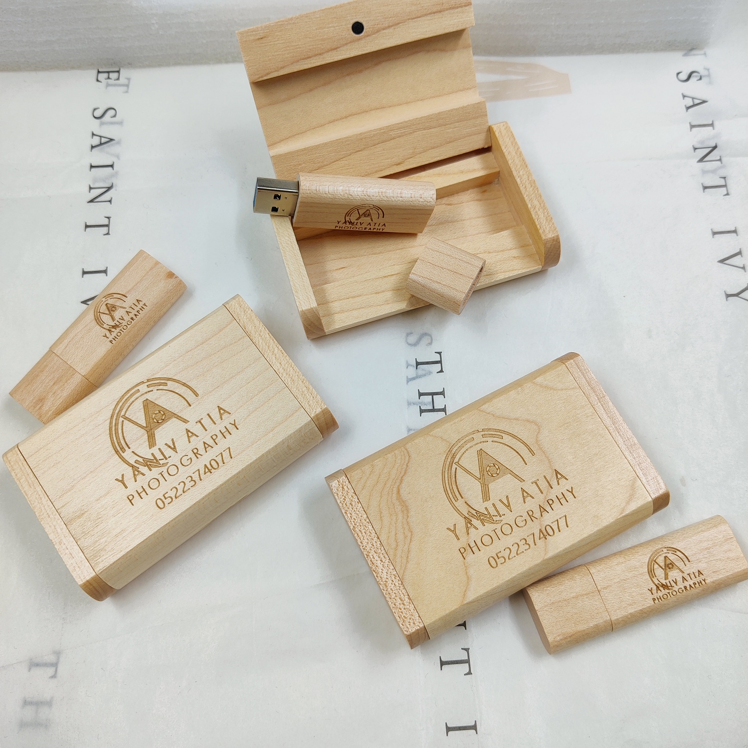 Maple Wooden USB sticks 3.0 32GB LOGO engraved box package custom