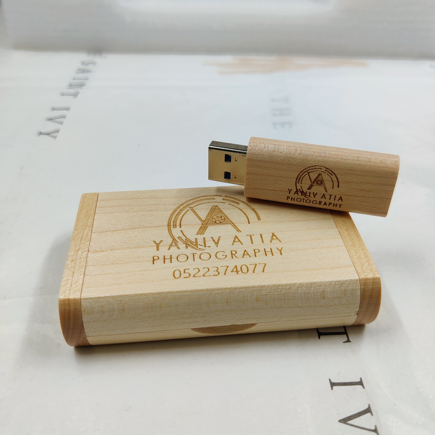 Maple Wooden USB sticks 3.0 32GB LOGO engraved box package custom