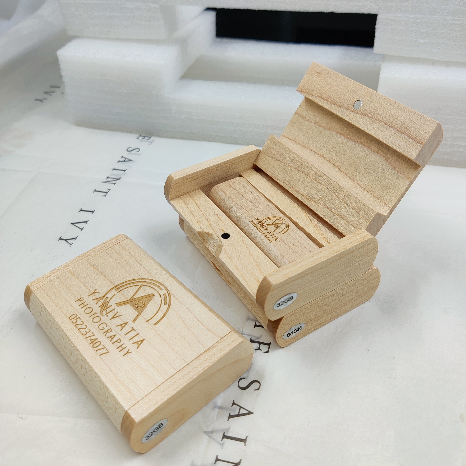 Maple Wooden USB sticks 3.0 32GB LOGO engraved box package custom