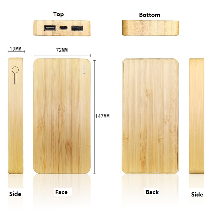 Bamboo Wooden Power Bank 10000mAh & Wireless Fast Charger 10W