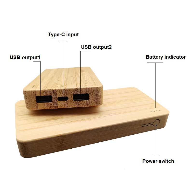 Bamboo Wooden Power Bank 10000mAh & Wireless Fast Charger 10W